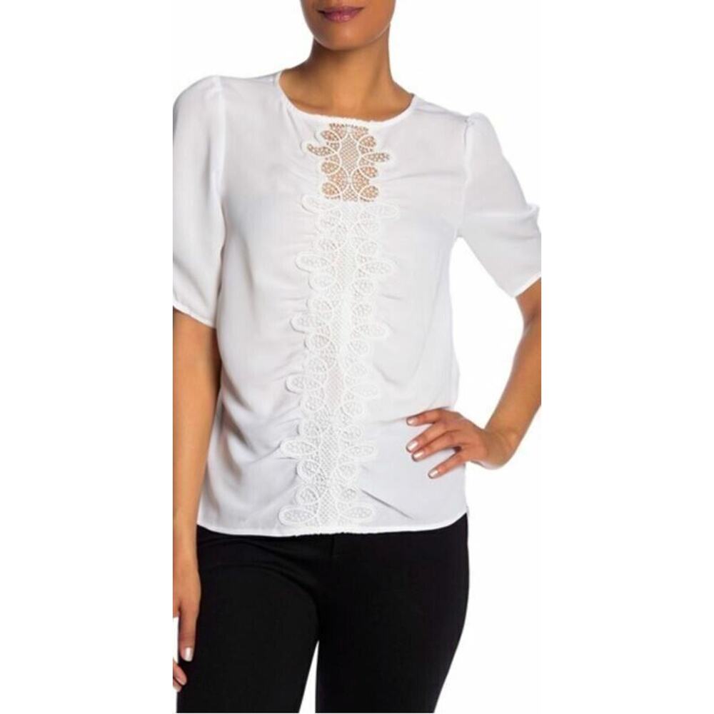 Laundry by‎ Shelli Segal Lace Panel Top White Large MSRP $89